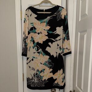 Vince Camuto Black and Cream Floral Long Sleeve Dress